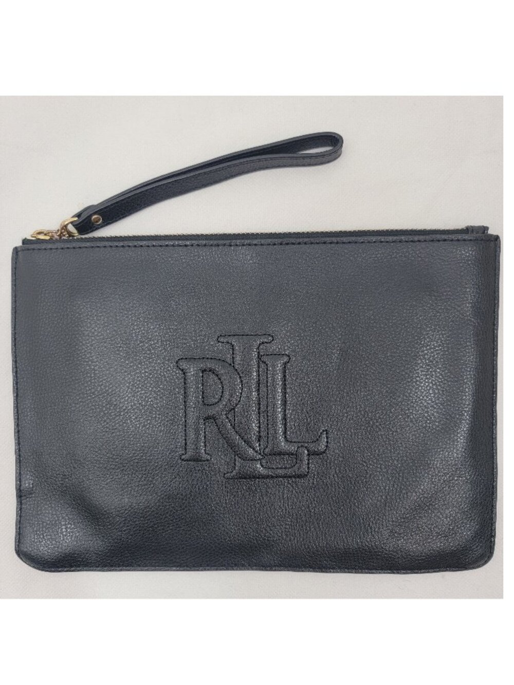 LAUREN Ralph Lauren Pebbled Leather Pouch Wristlet Clutch Black